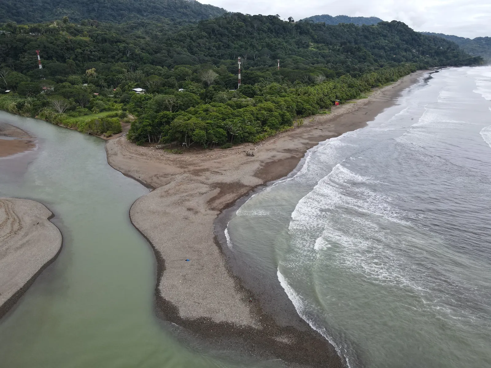 River mouth and beach in the Dominical–Uvita area (aerial)